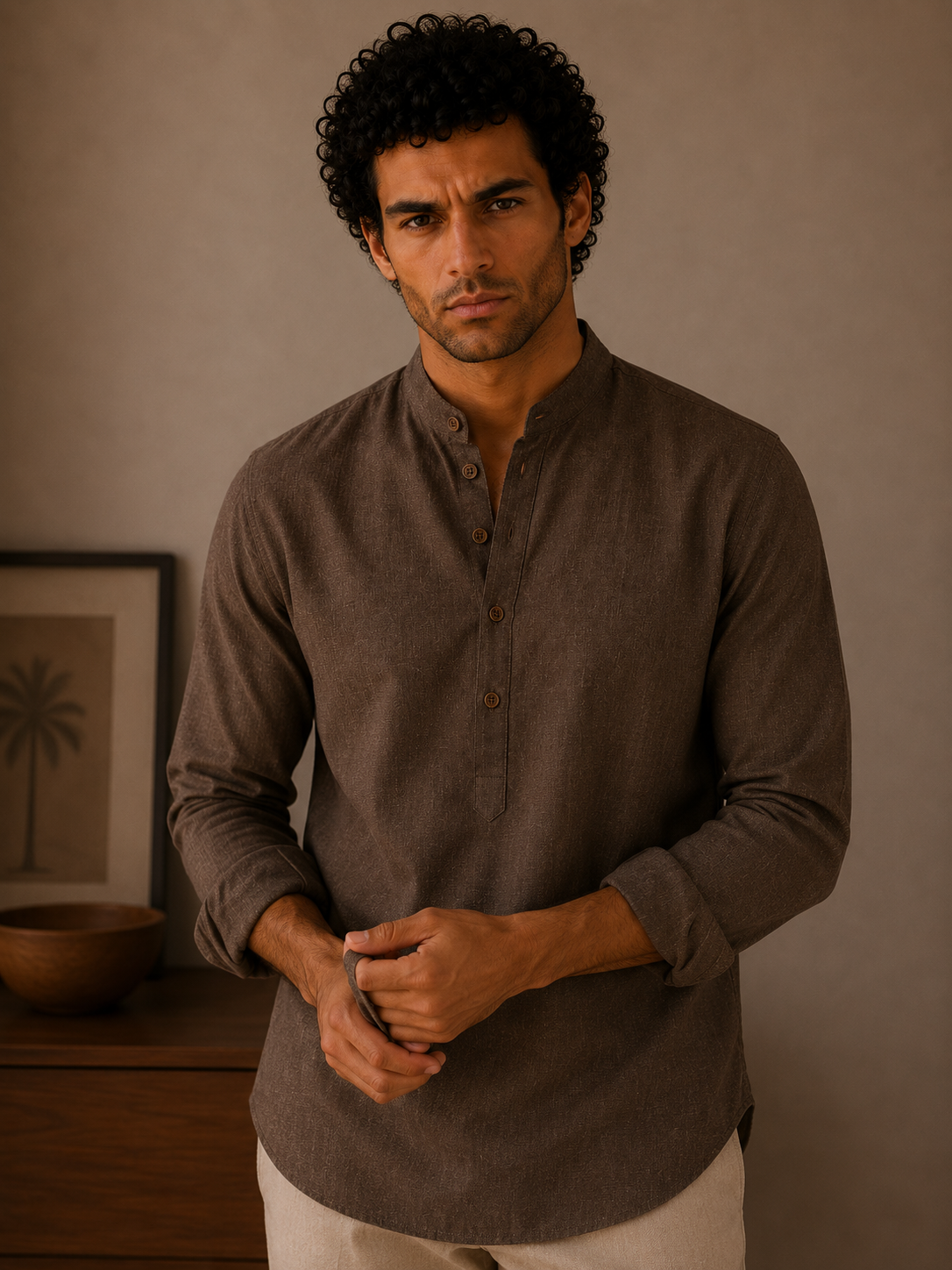 Mocha Brown Linen Kurta Shirt