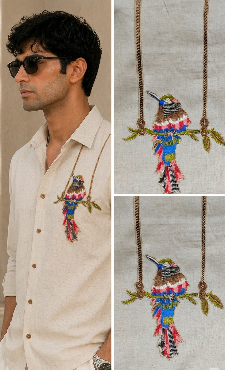 Exotic Bird Embroidered Shirt