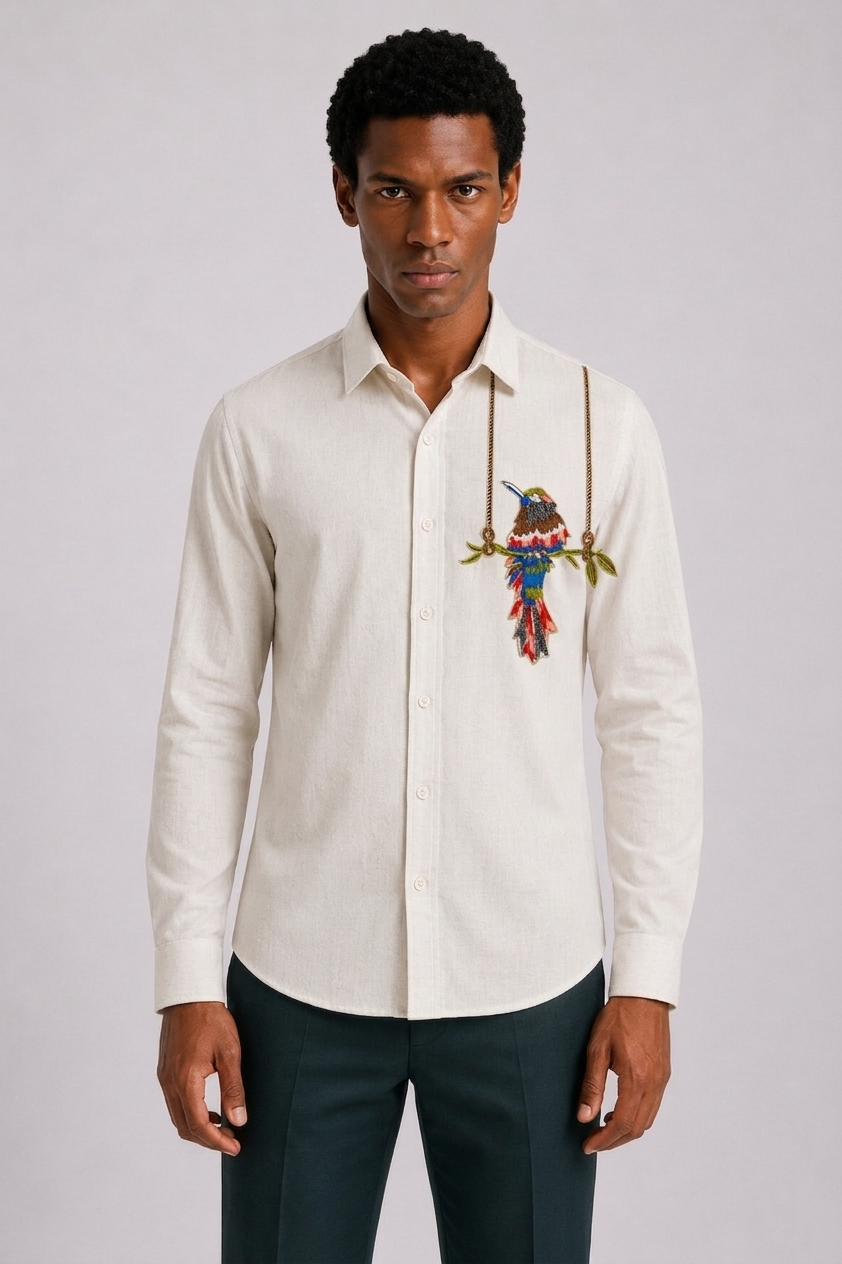 Exotic Bird Embroidered Shirt