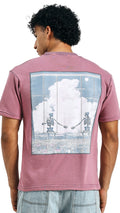 Loka Swing Love Tee in deep pinkish-purple with artistic skeleton design on back, made from 280 GSM cotton terry.