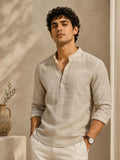 Light Beige Linen Kurta Shirt - Mandarin Collar