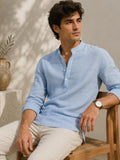 Summer Sky Linen Kurta Shirt - Mandarin Collar