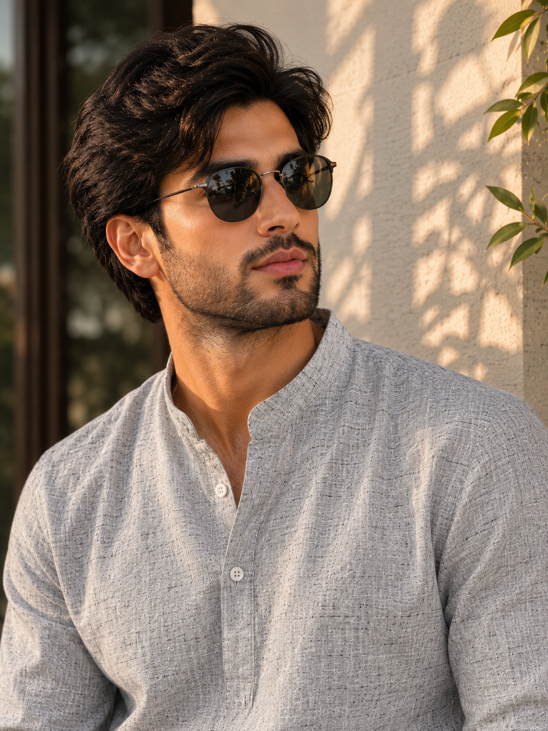 Ashwood Cotton Khadi Kurta Shirt - Mandarin Collar