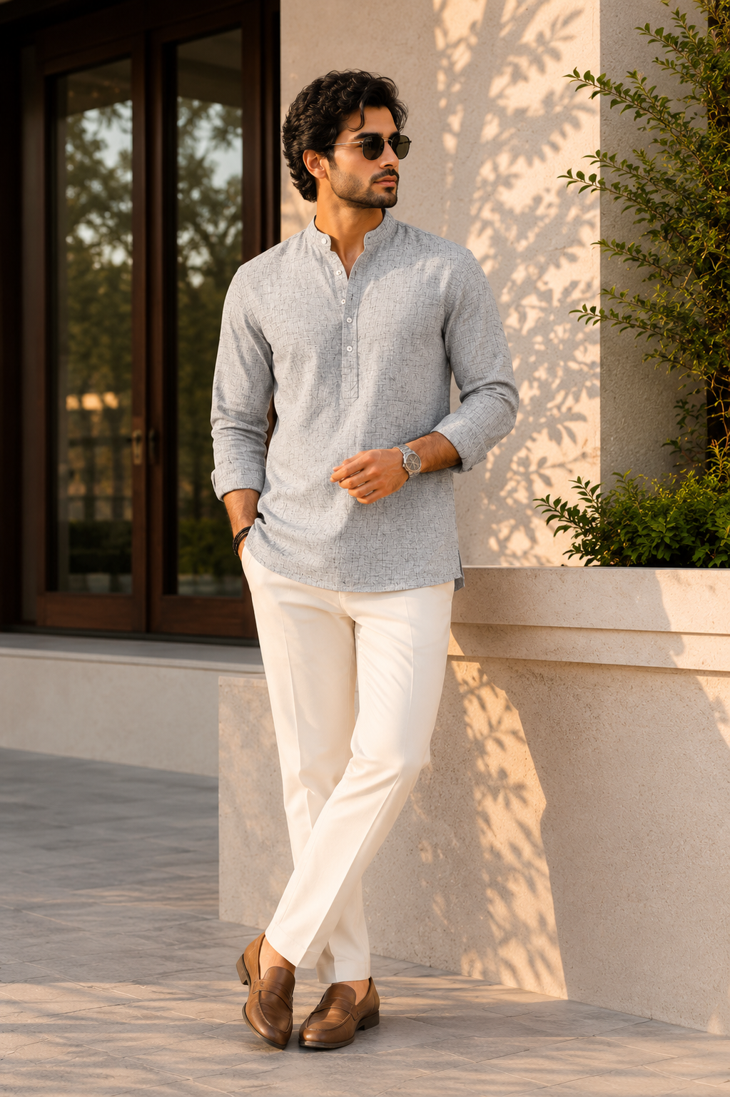 Ashwood Cotton Khadi Kurta Shirt - Mandarin Collar