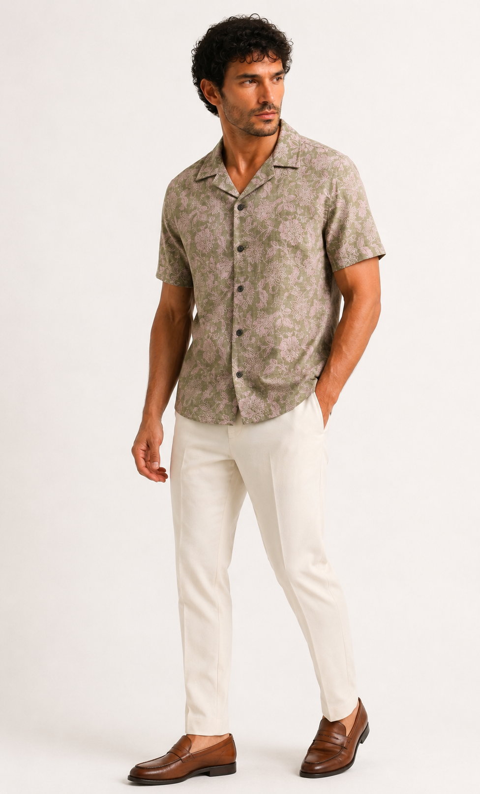 Beige Floral Cuban Shirt