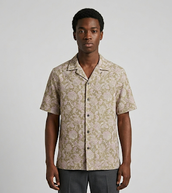Beige Floral Cuban Shirt