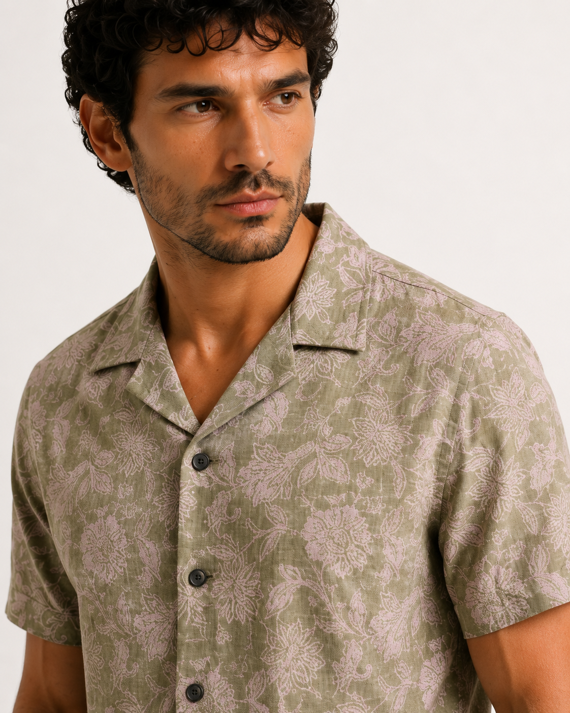 Beige Floral Cuban Shirt