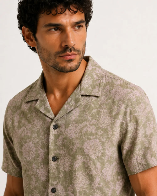 Beige Floral Cuban Shirt