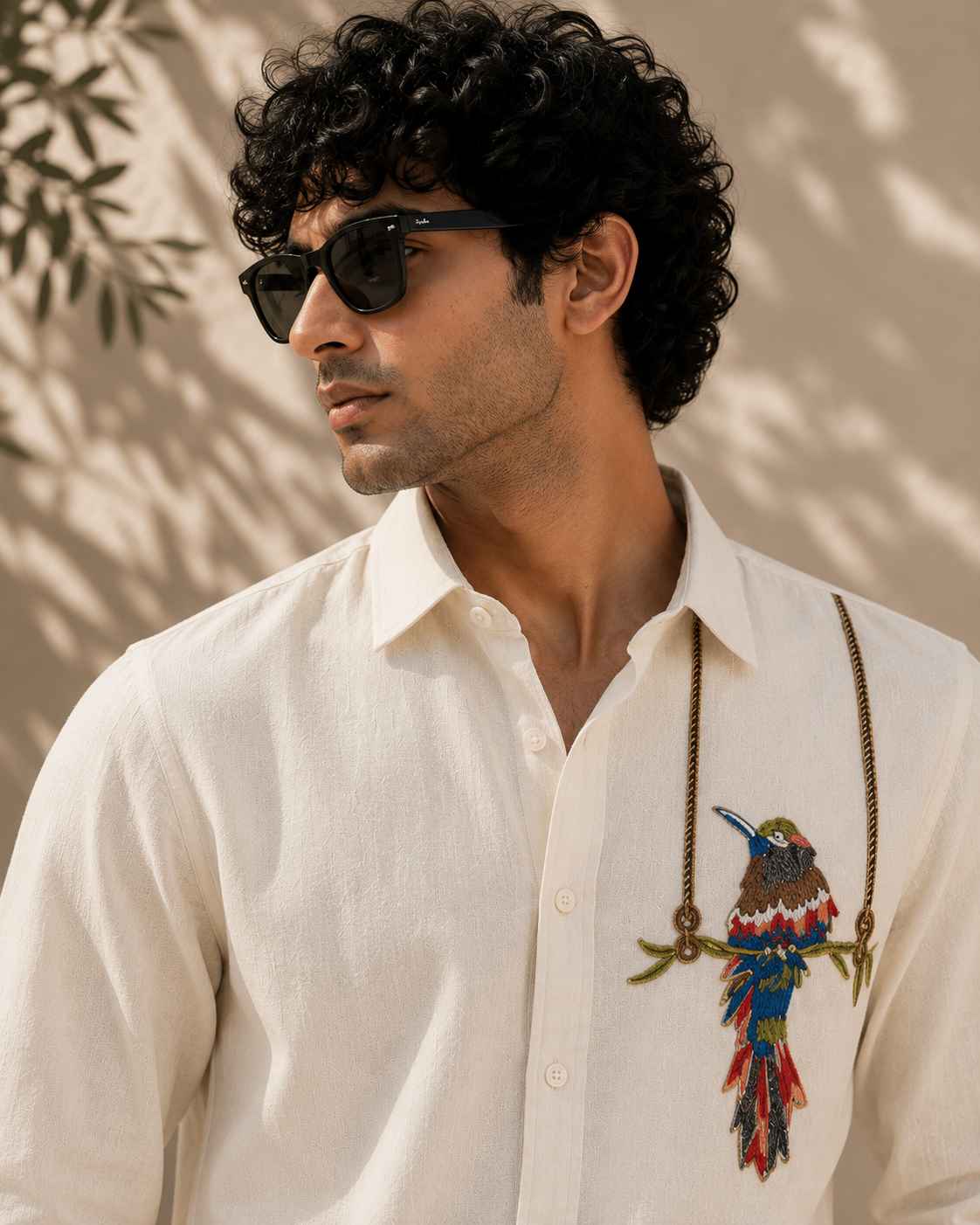 Exotic Bird Embroidered Shirt