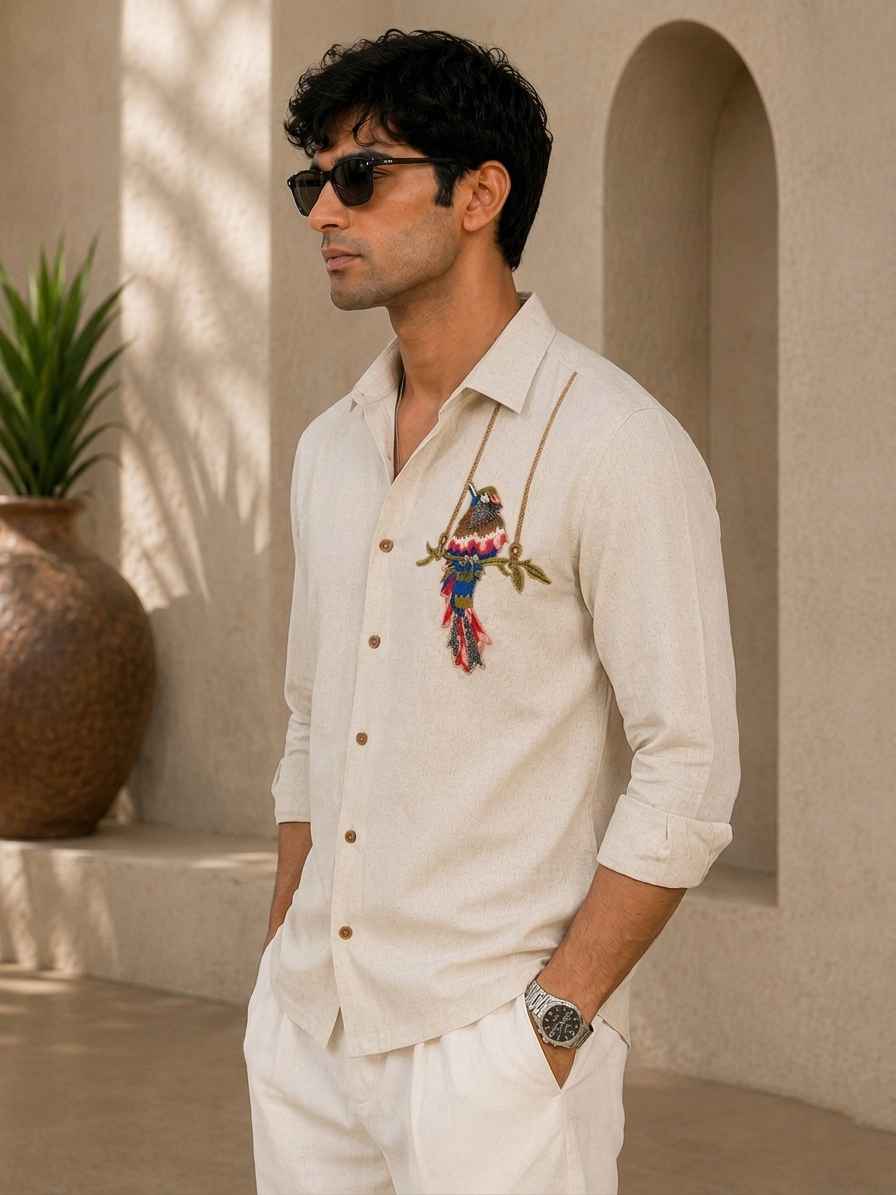 Exotic Bird Embroidered Shirt