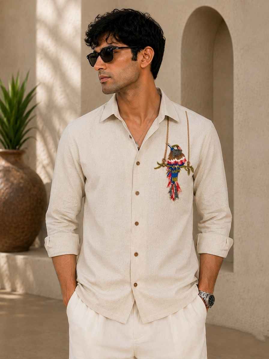 Exotic Bird Embroidered Shirt