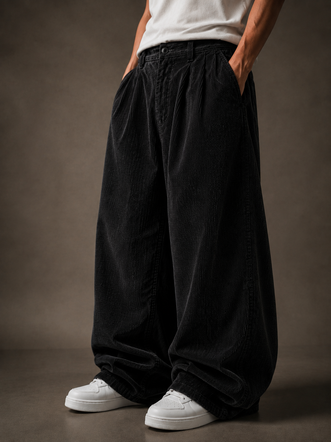 Jet Black Corduroy Pant - Baggy Fit