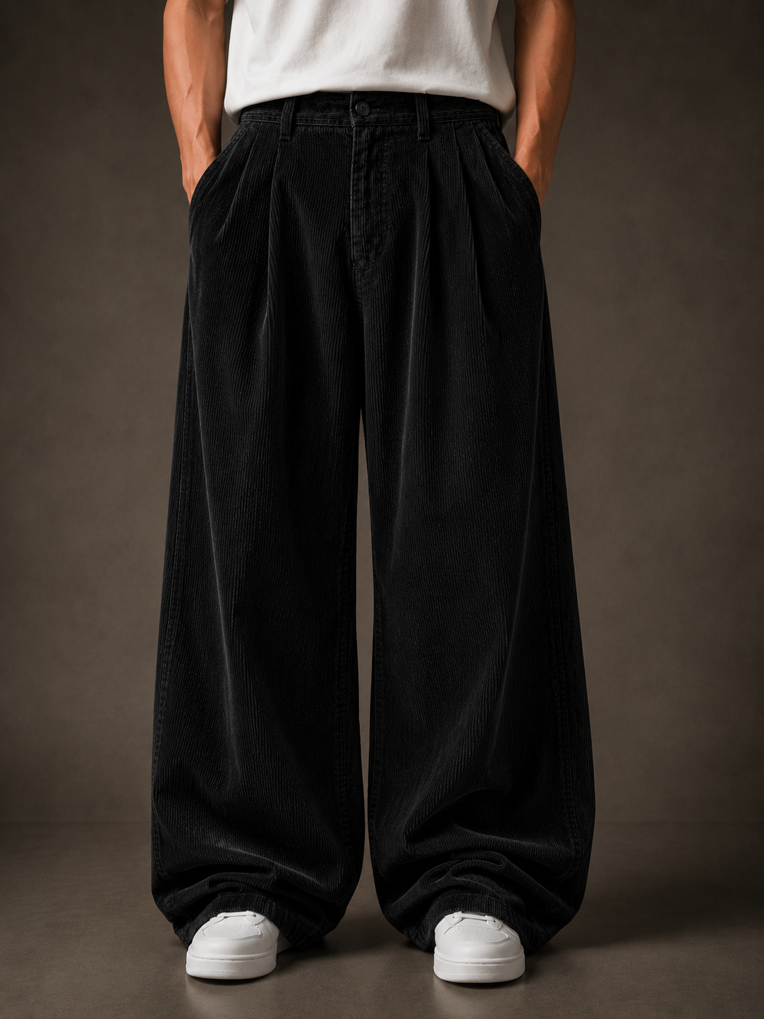 Jet Black Corduroy Pant - Baggy Fit