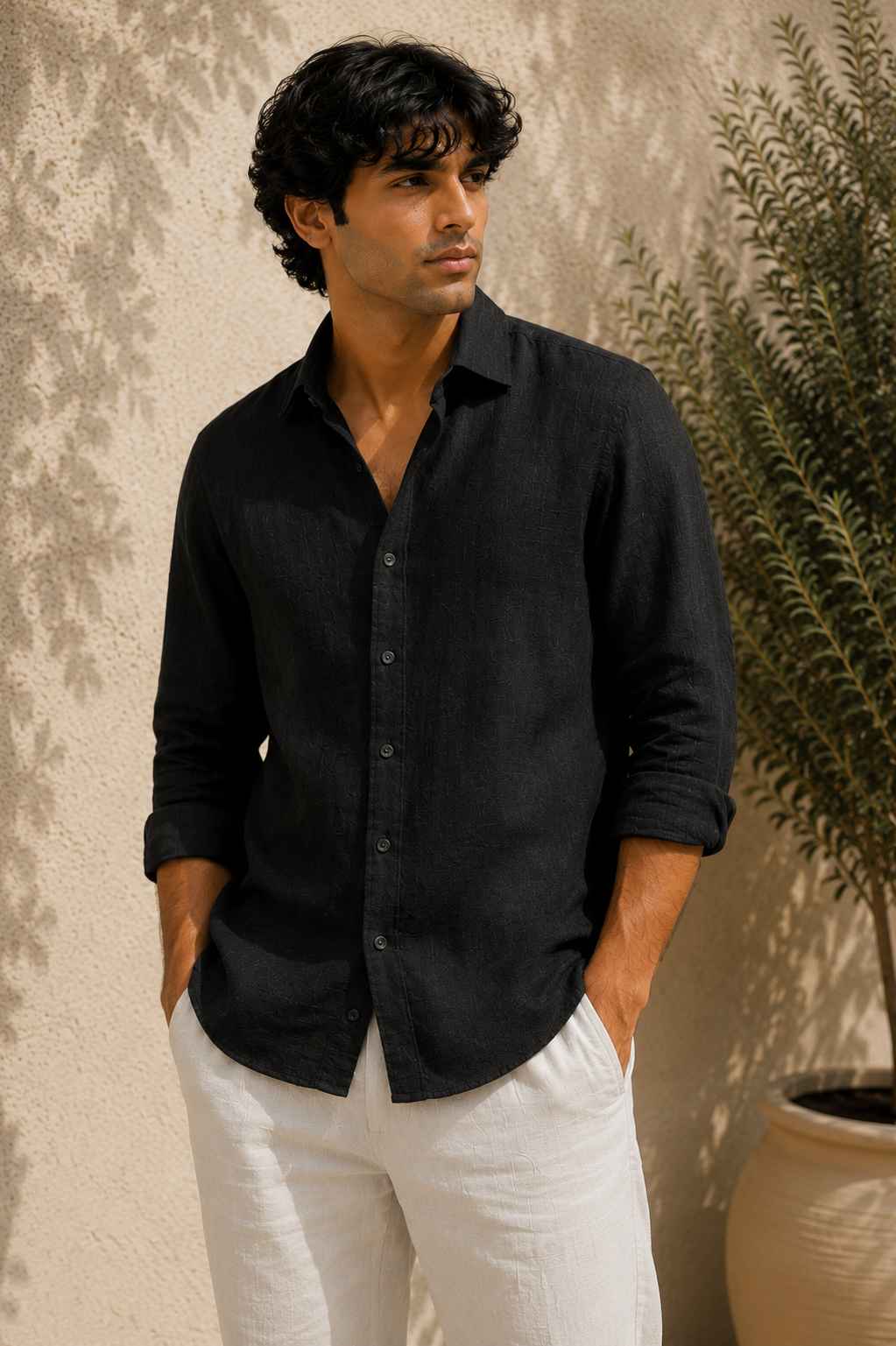Black Pure Linen Shirt - European 60 LEA