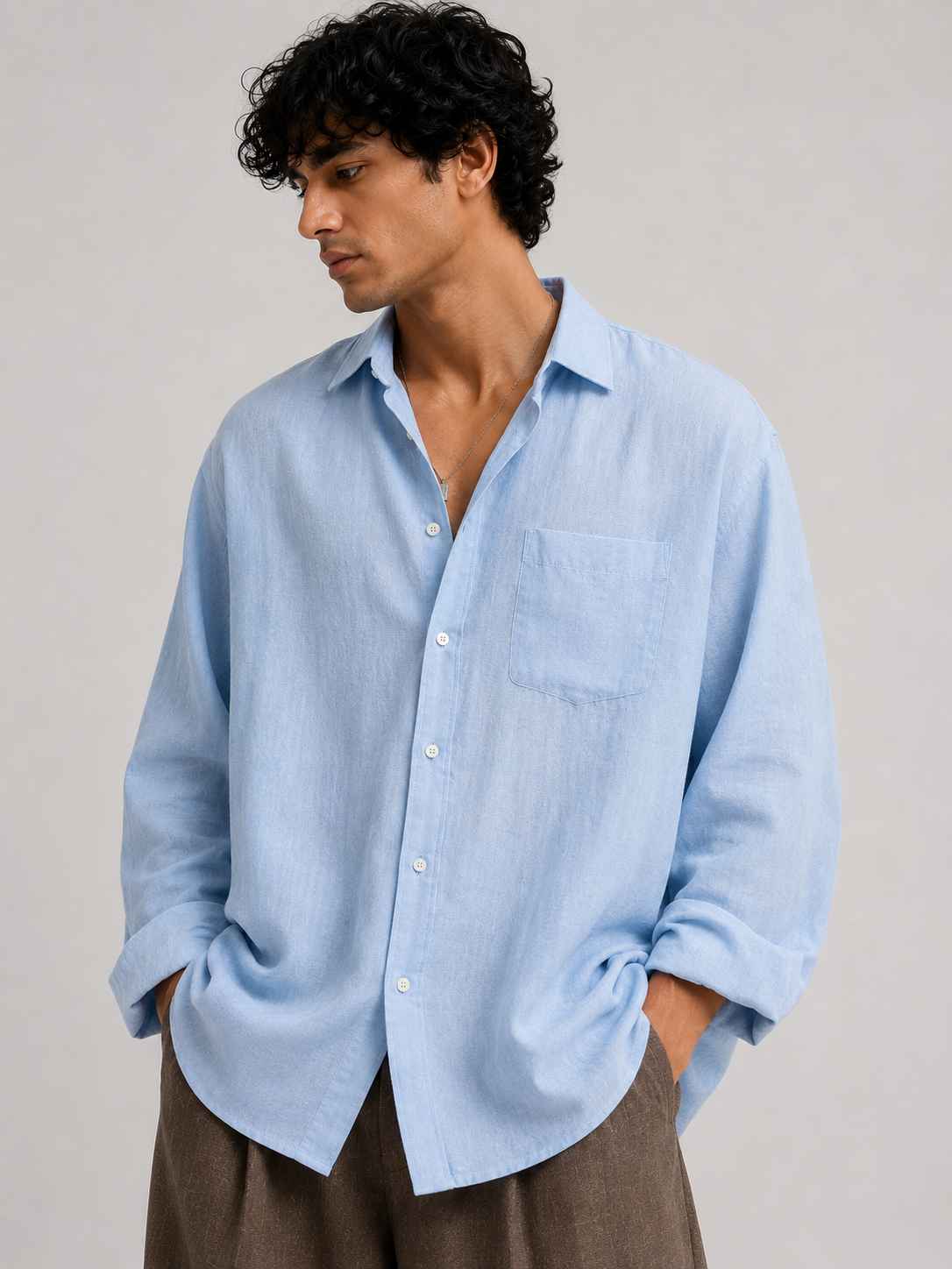 Oversized Cotton Shirt - Sky Blue