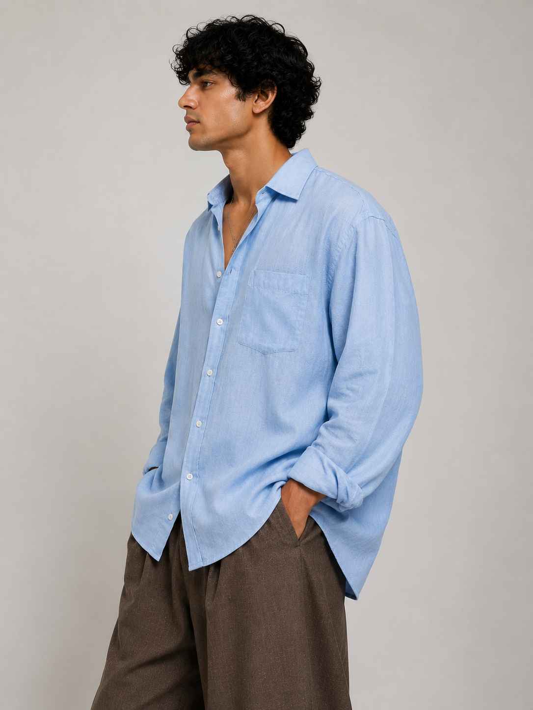Oversized Cotton Shirt - Sky Blue