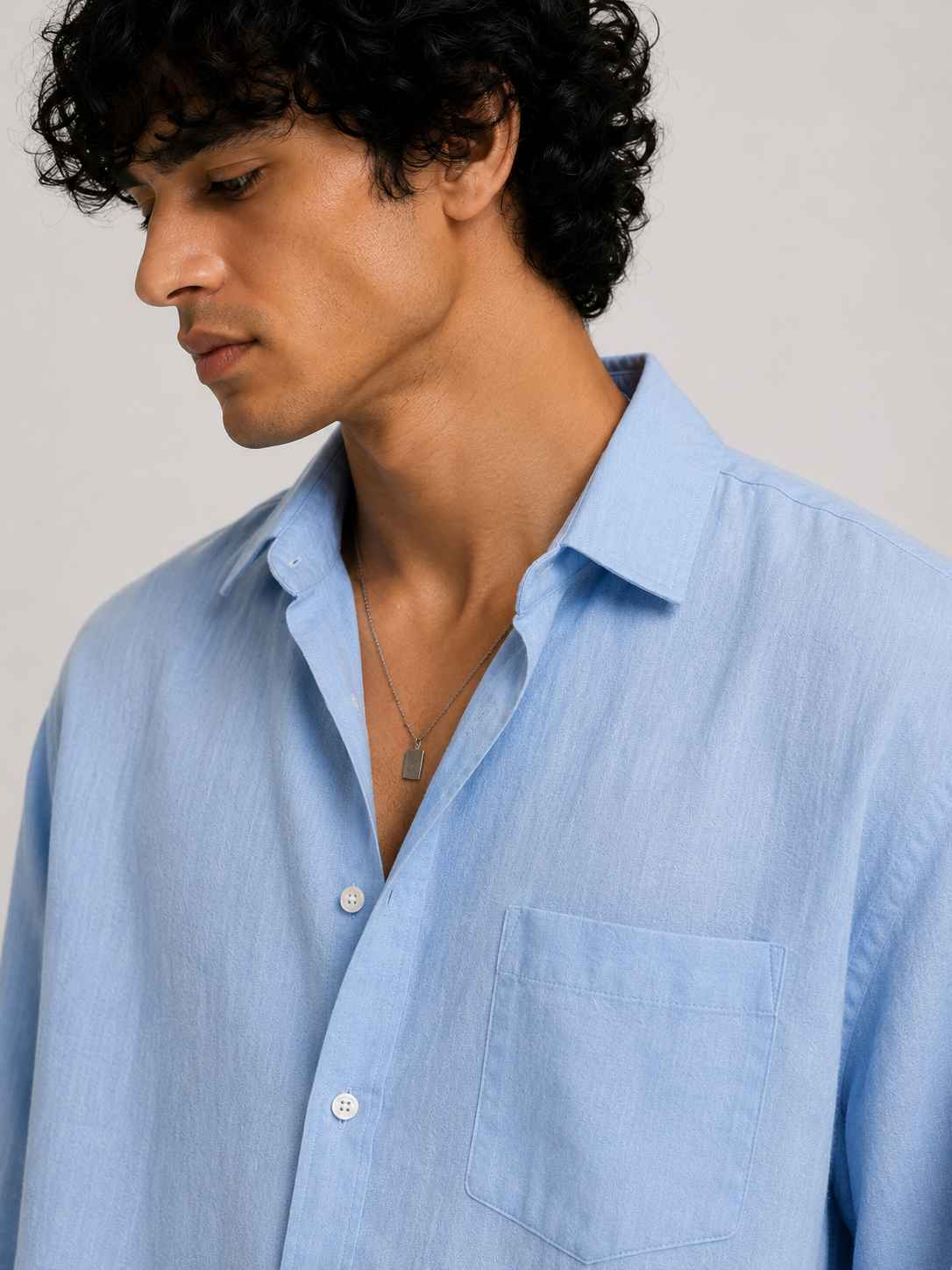Oversized Cotton Shirt - Sky Blue