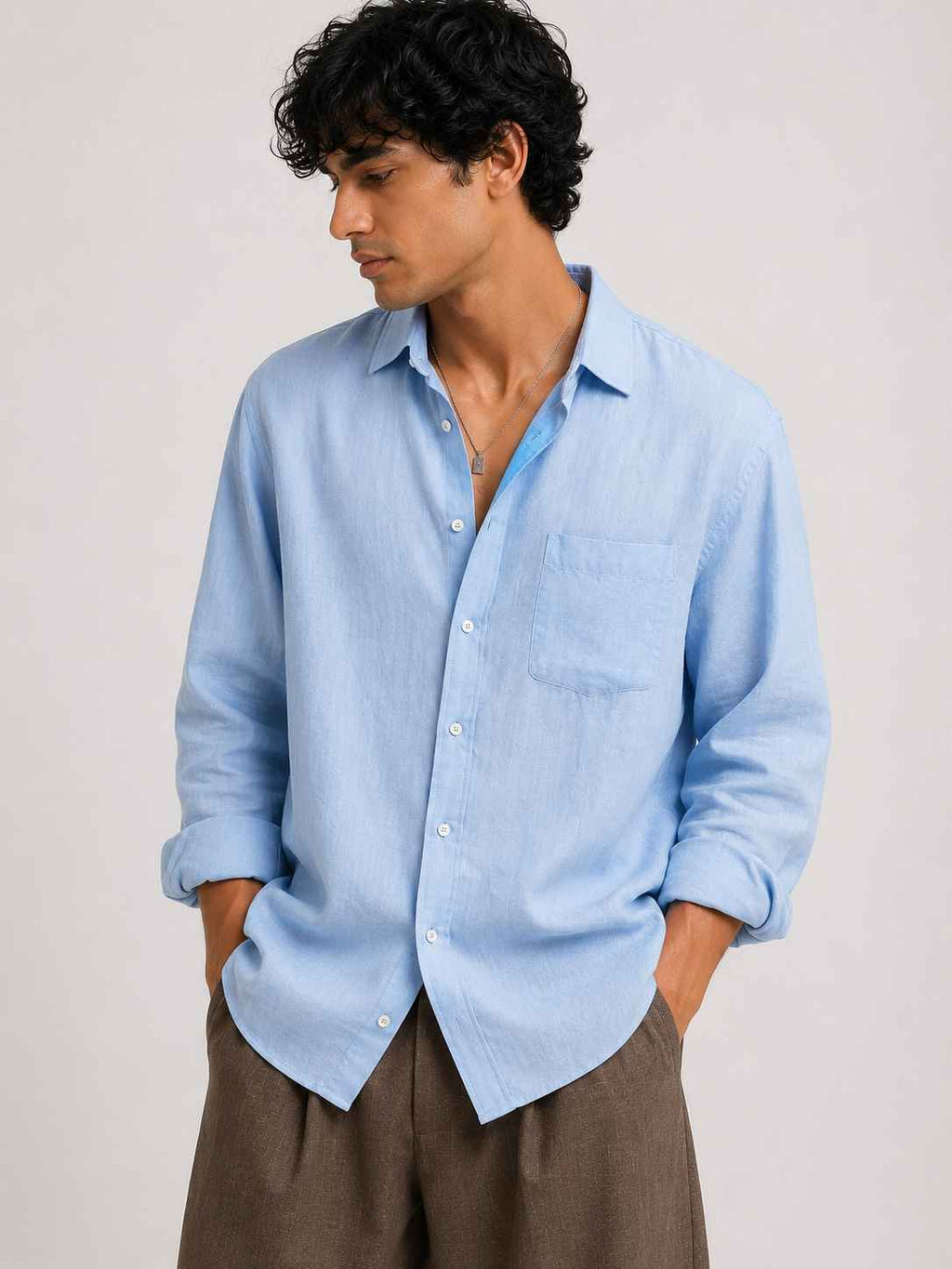Oversized Cotton Shirt - Sky Blue