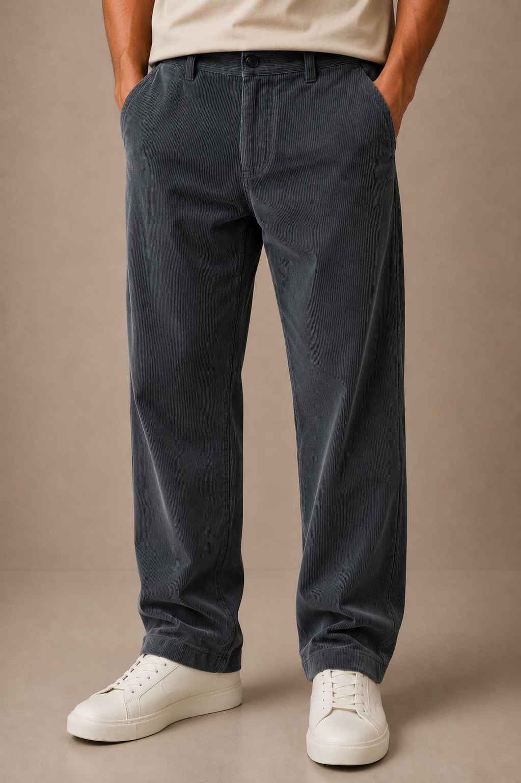 Charcoal Grey Corduroy Pant - Relaxed Fit