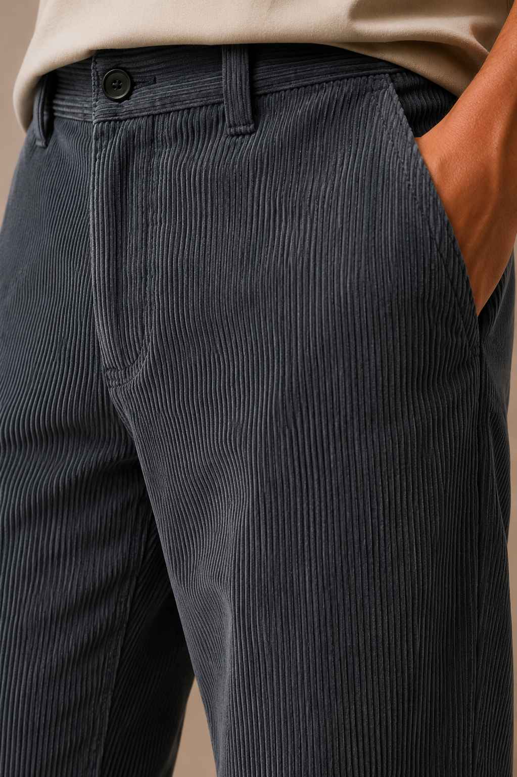 Charcoal Grey Corduroy Pant - Relaxed Fit