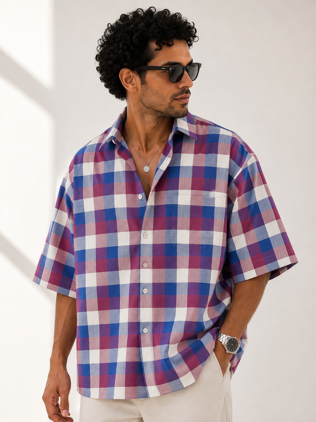 Bordeaux Check Oversized Shirt