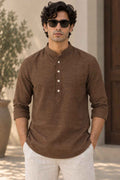 Earthy Brown Linen Blend Kurta Shirt - Mandarin Collar