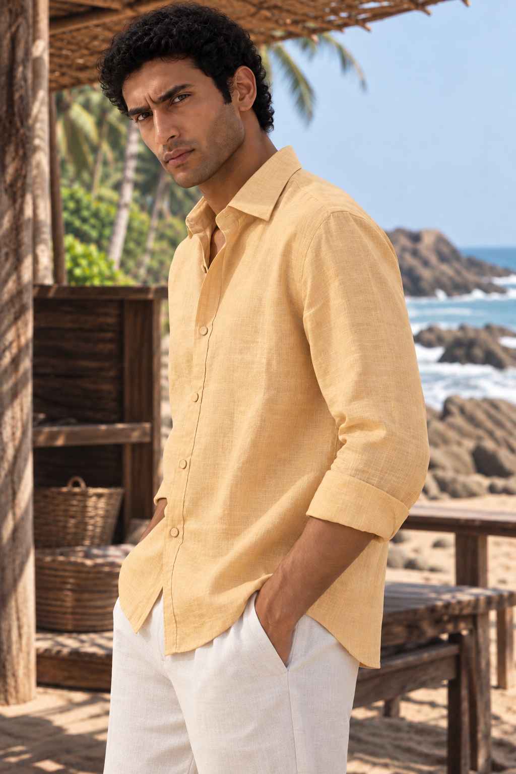 Butter Yellow Pure Linen Shirt - European 60 LEA