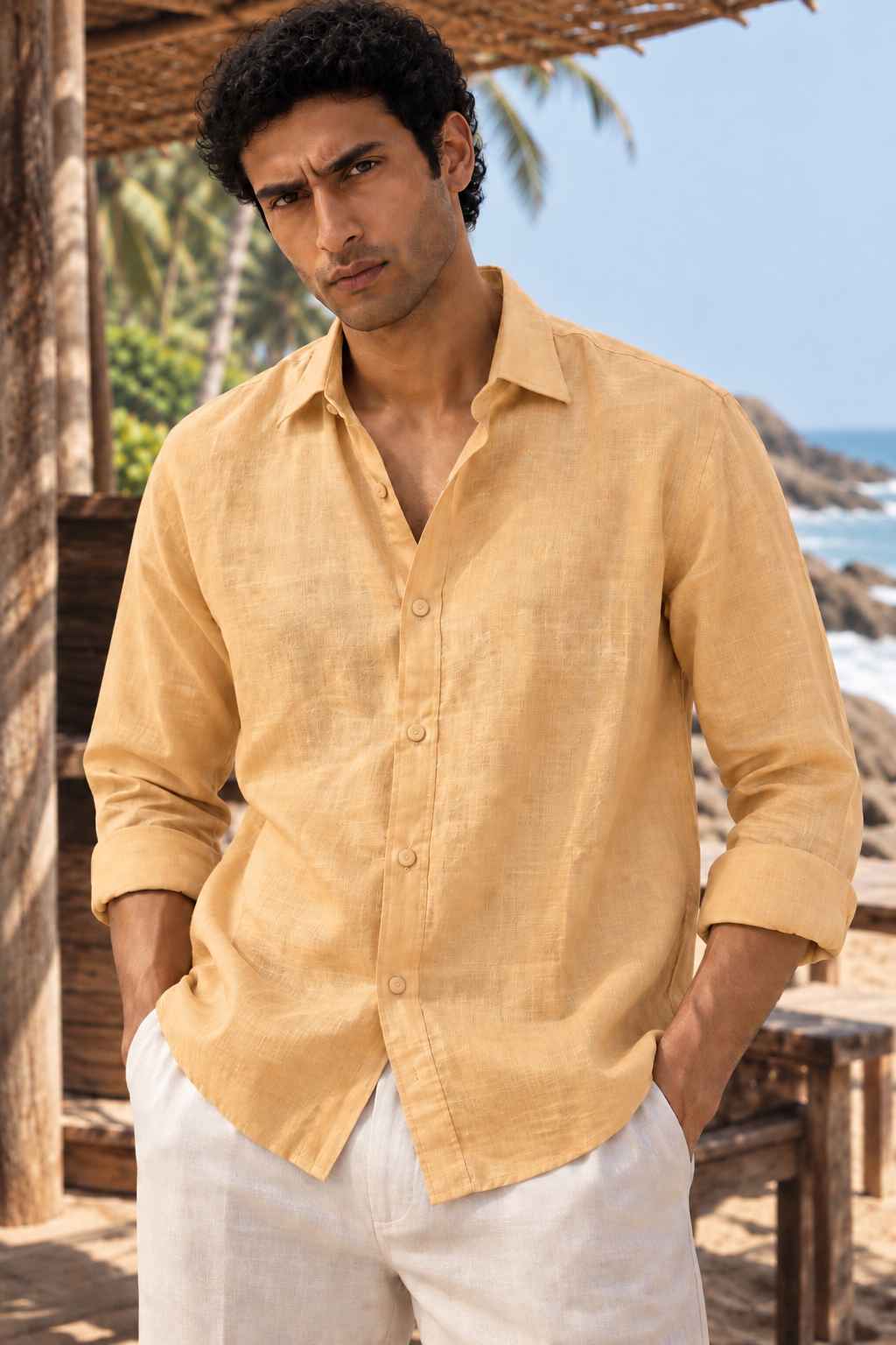Butter Yellow Pure Linen Shirt - European 60 LEA