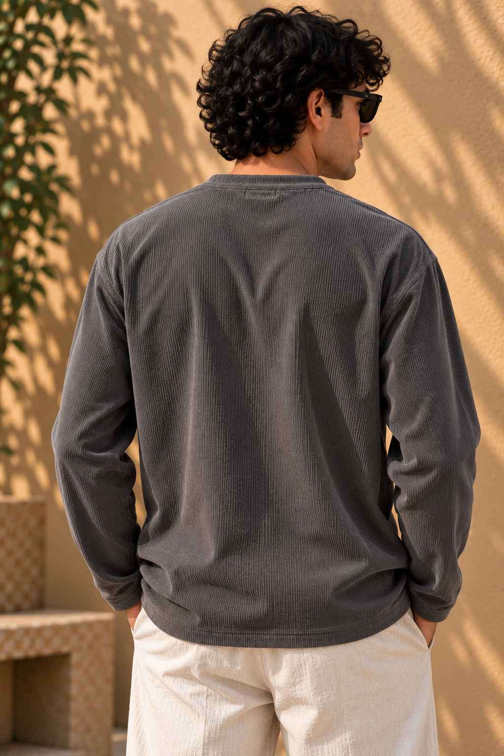 Charcoal Grey Henley T-Shirt - Textured Cotton
