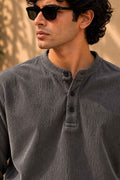Charcoal Grey Henley T-Shirt - Textured Cotton