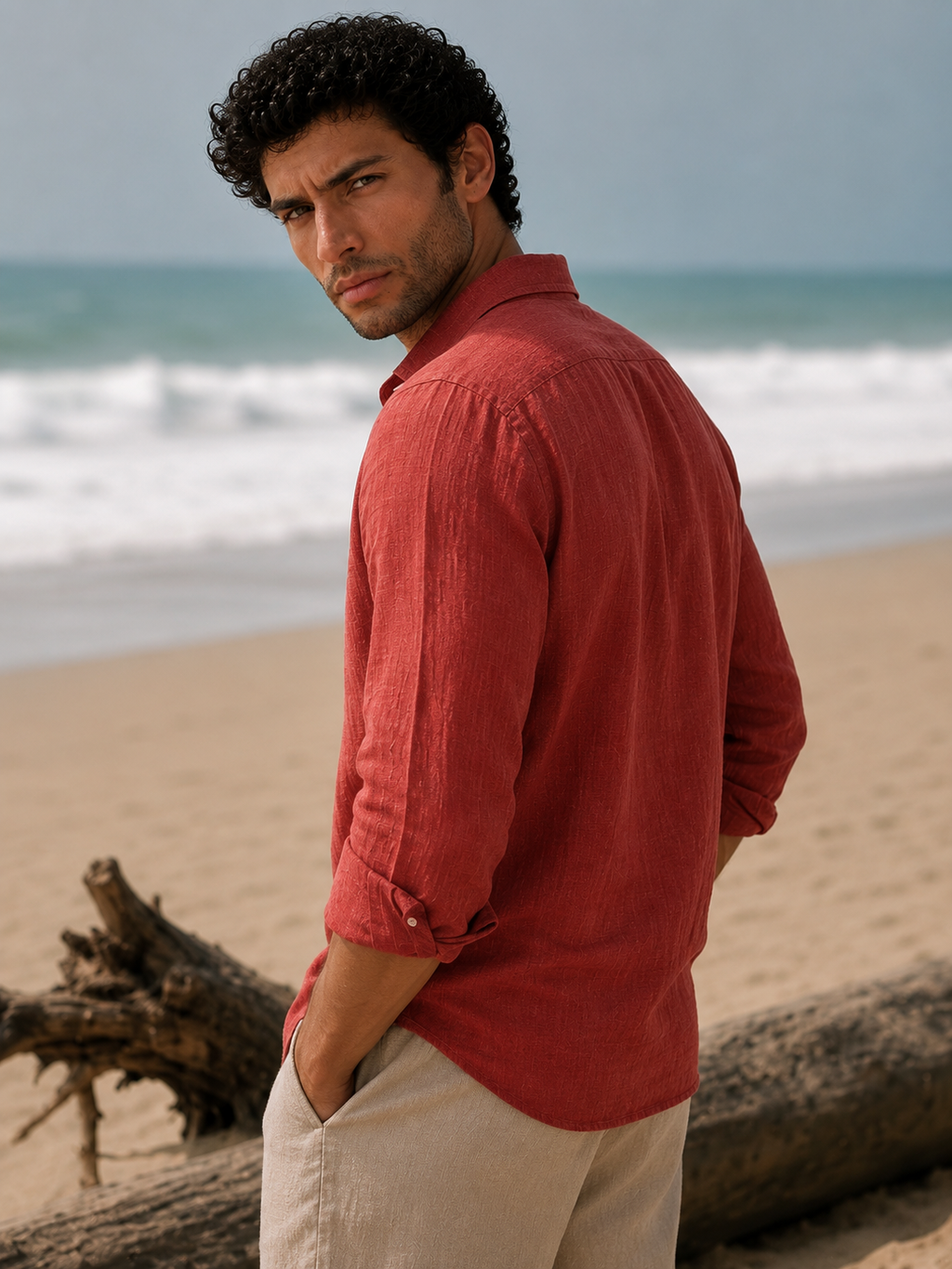 Terracotta Red Linen Shirt