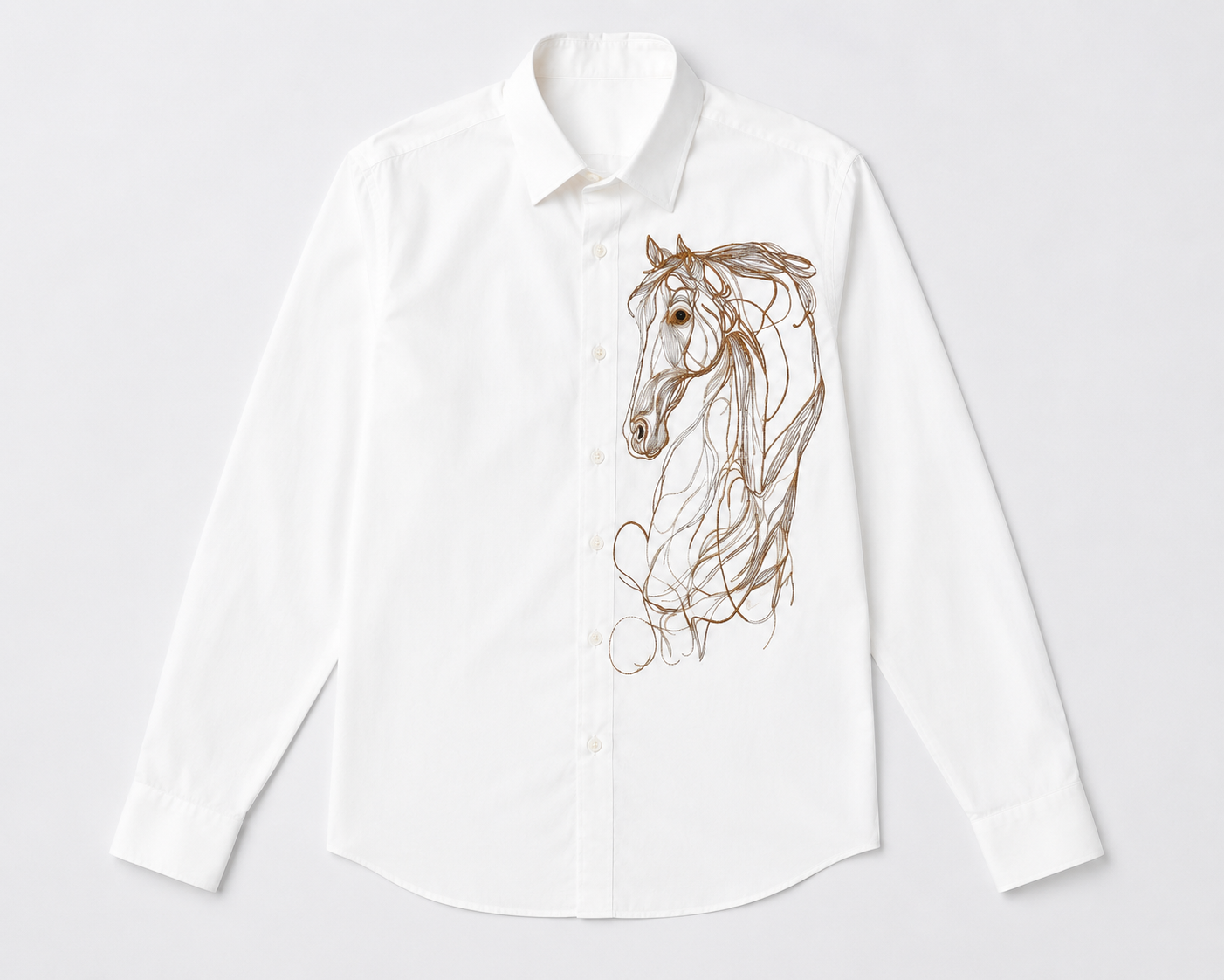 White shirt with a horse design on a white background
