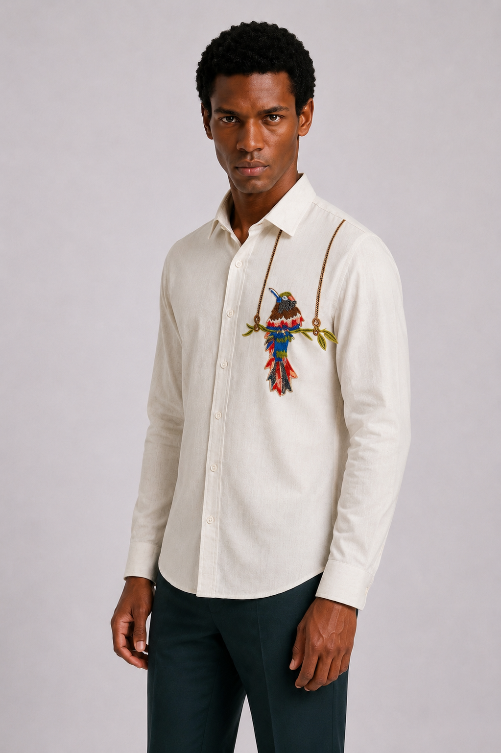Exotic Bird Embroidered Shirt