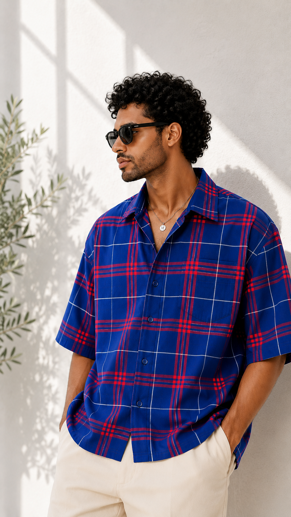 Royal Crimson Check Oversized Shirt
