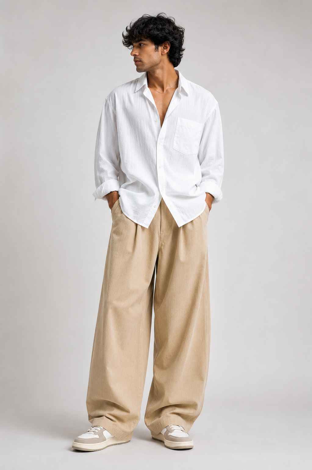 Cotton Baggy Fit Pants — Sand Beige