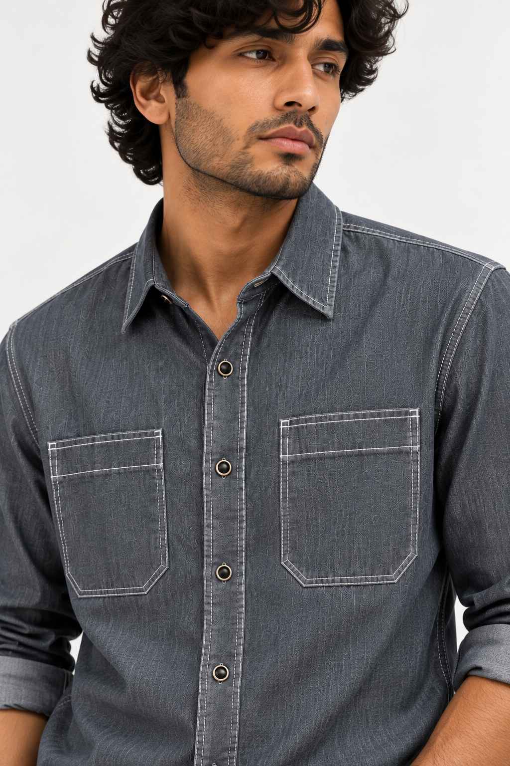 Dark Grey Blue Denim Shirt