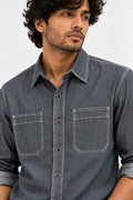 Dark Grey Blue Denim Shirt