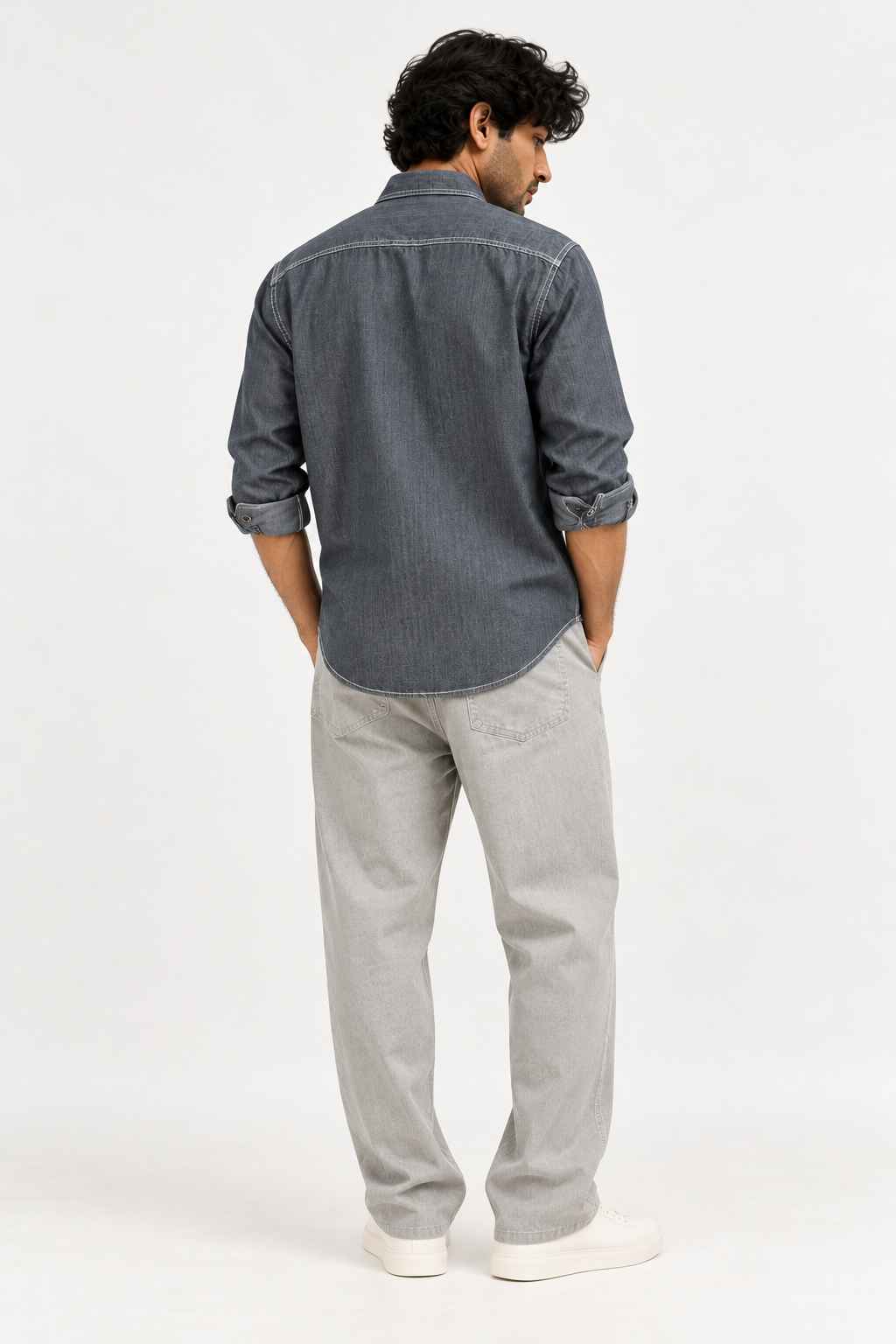 Dark Grey Blue Denim Shirt