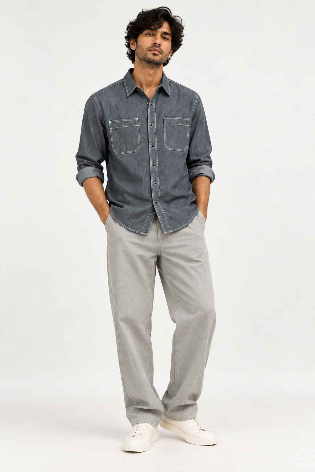 Dark Grey Blue Denim Shirt