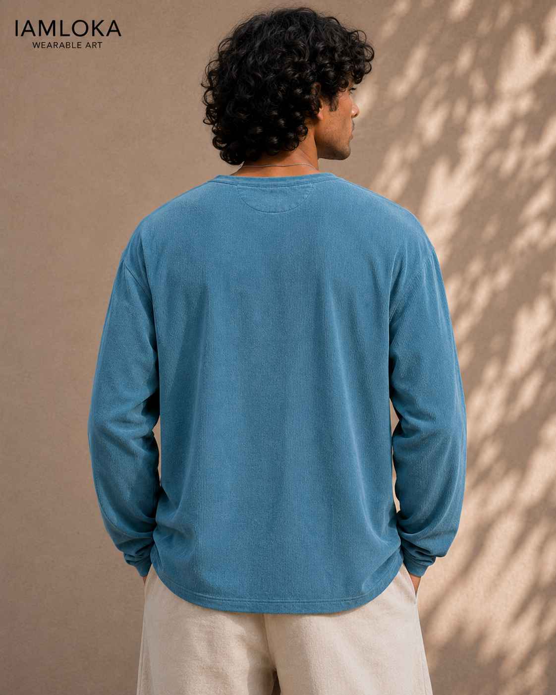 Dusty Denim Henley T-Shirt - Textured Cotton