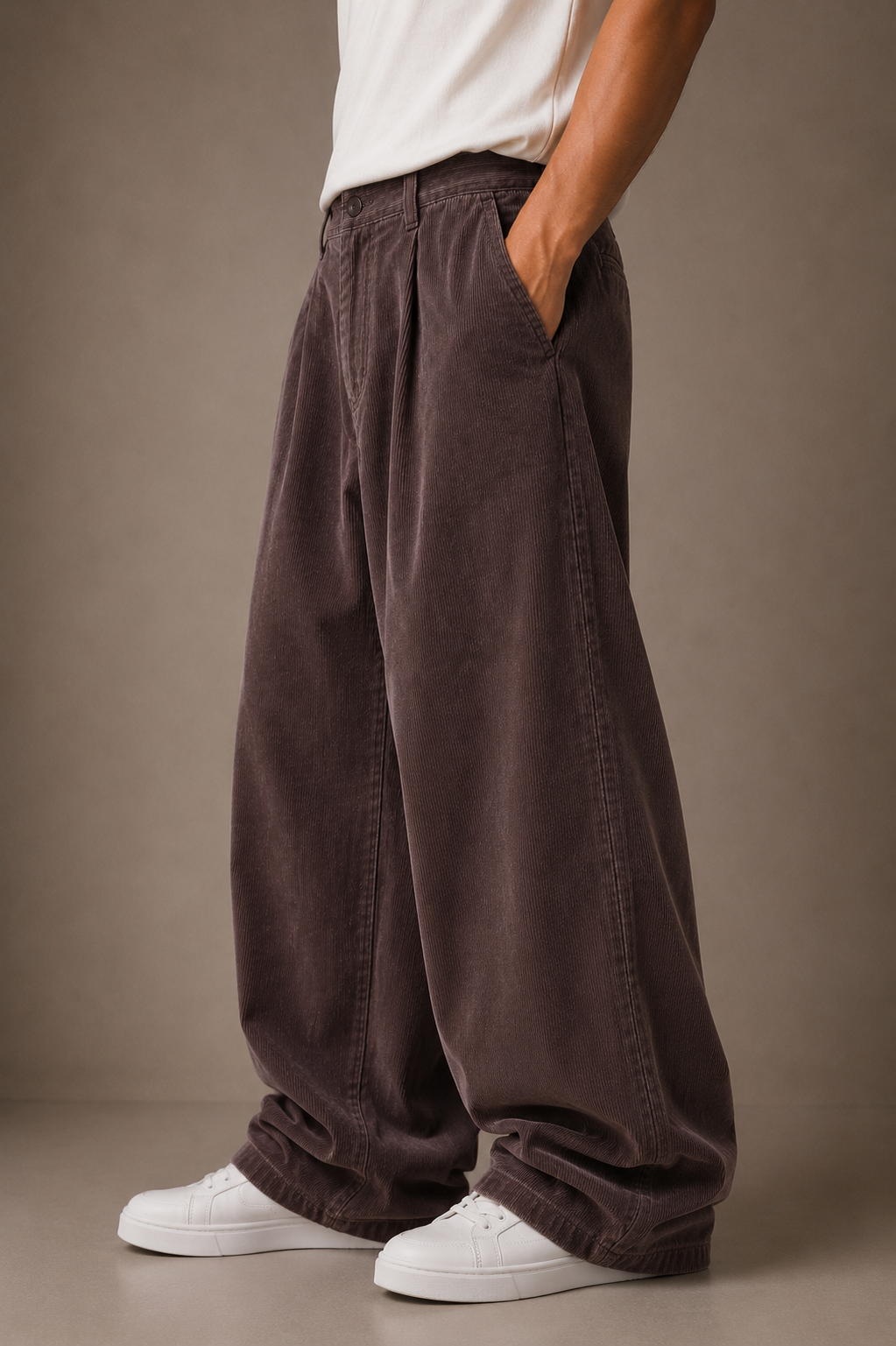 Dusty Mocha Corduroy Pant - Baggy Fit