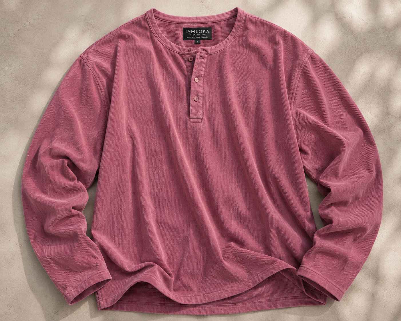 Dusty Rose Henley T-Shirt - Textured Cotton