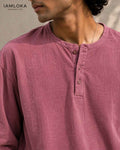 Dusty Rose Henley T-Shirt - Textured Cotton