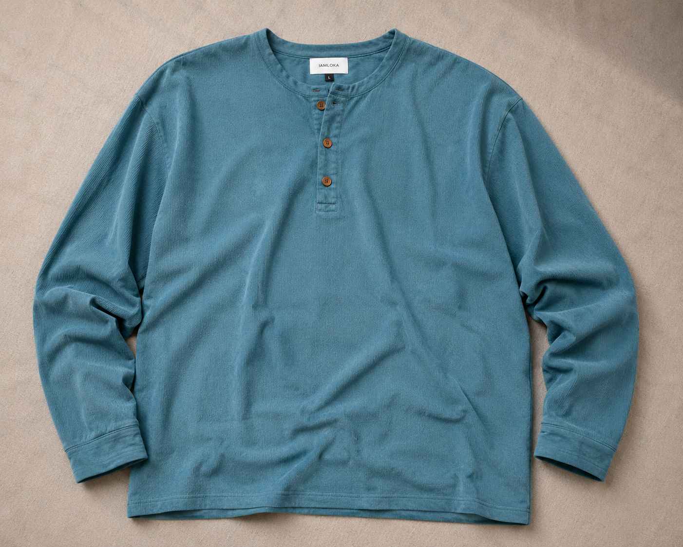 Dusty Denim Henley T-Shirt - Textured Cotton