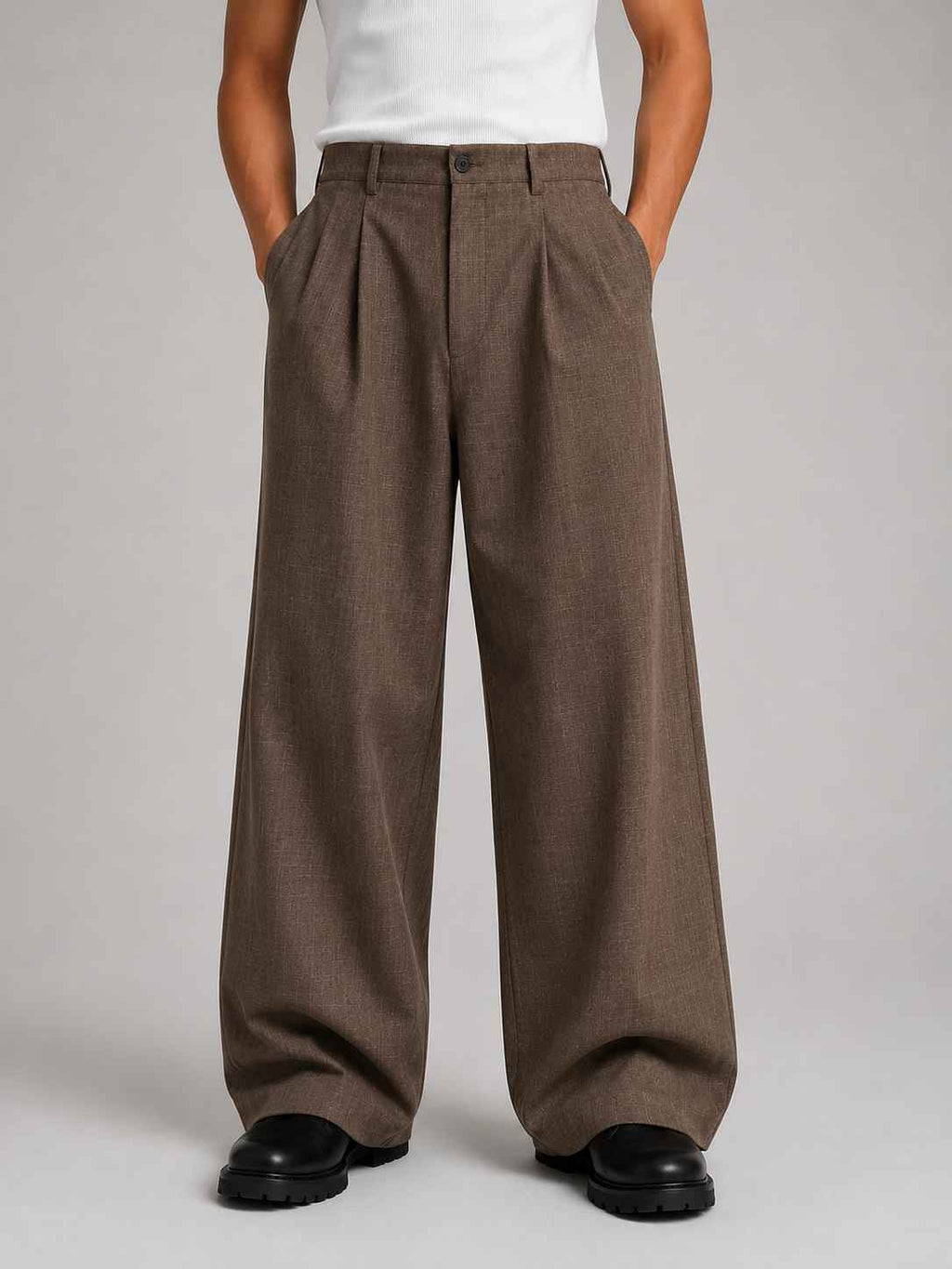 Cotton Baggy Fit Pants — Espresso Check