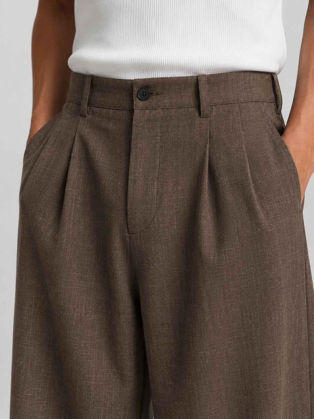 Cotton Baggy Fit Pants — Espresso Check