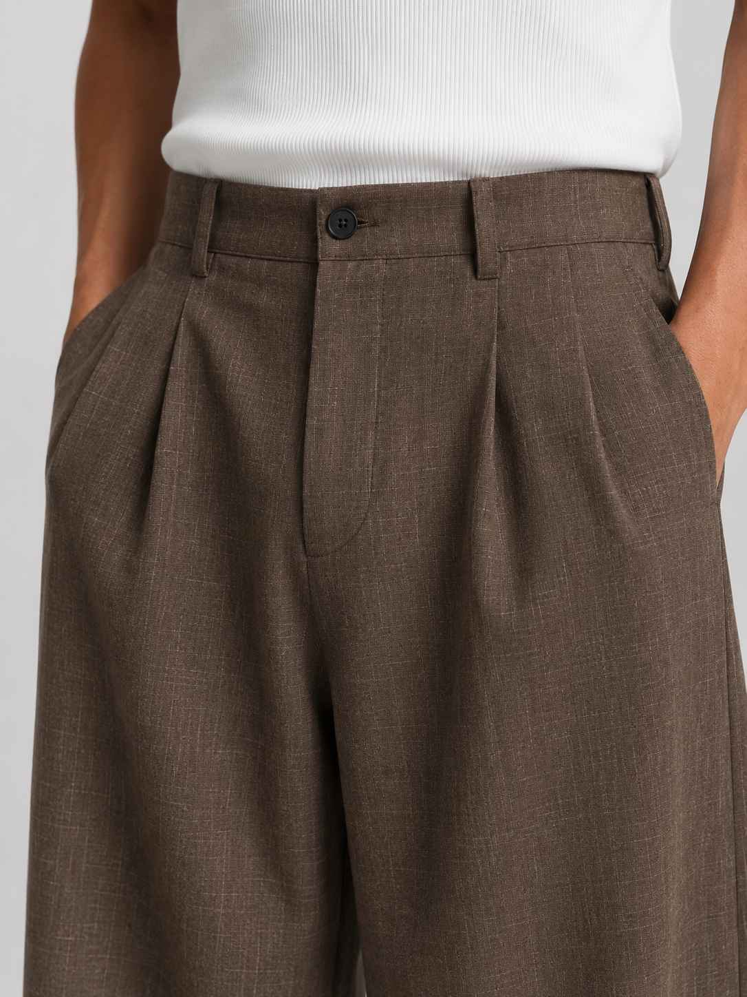 Cotton Baggy Fit Pants — Espresso Check