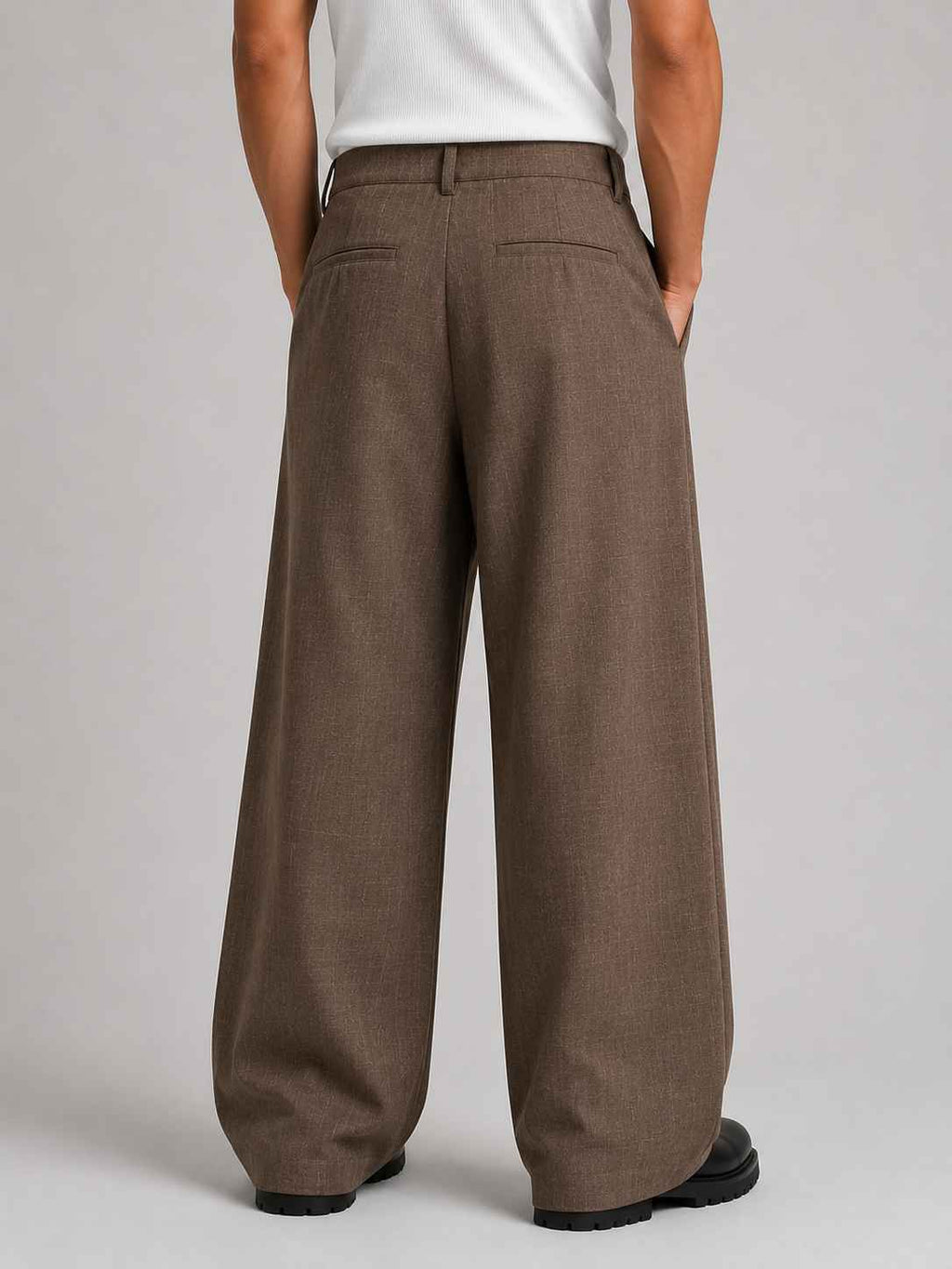 Cotton Baggy Fit Pants — Espresso Check