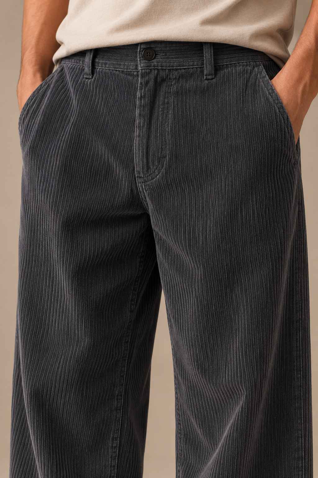 Charcoal Grey Corduroy Pant -  Relaxed Fit