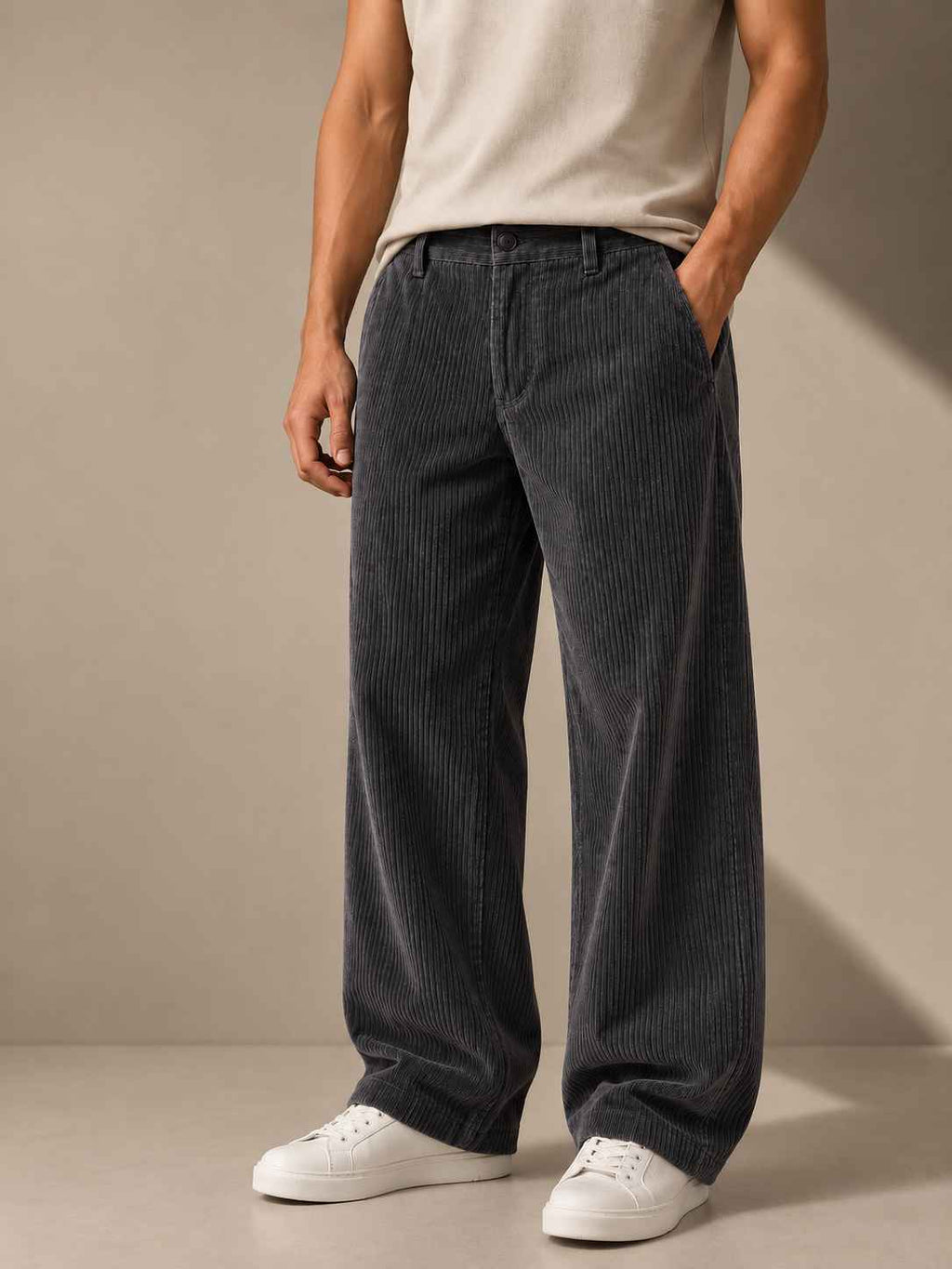 Charcoal Grey Corduroy Pant -  Relaxed Fit